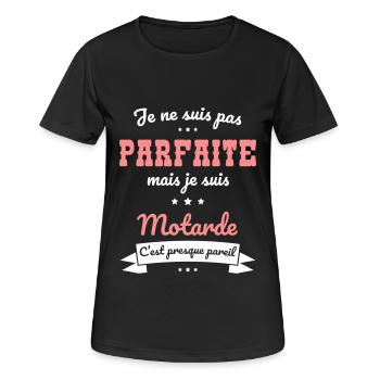 Je ne suis pas parfaite mais je suis motarde - T-shirt respirant Femme - noir - Devant - AI Model Female 172 light (172cm)