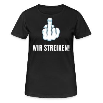 Stinkefinger – Wir Streiken! (Streik Streikposten) - Frauen T-Shirt atmungsaktiv - Schwarz - Vorne - AI Model Female 172 light (172cm)