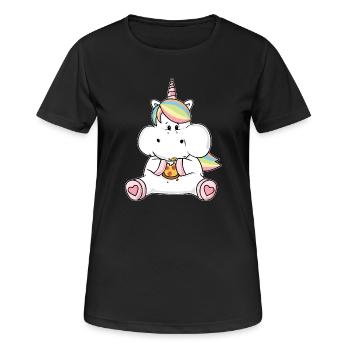 Lustiges Pizza Einhorn dick pummelig Unicorn Humor - T-shirt respirant Femme - noir - Devant - AI Model Female 172 light (172cm)