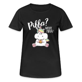 Lustiges Pizza Einhorn dick pummelig Unicorn Humor - Frauen T-Shirt atmungsaktiv - Schwarz - Vorne - AI Model Female 172 light (172cm)
