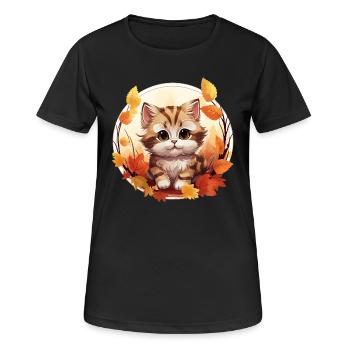 Chat d’automne au coucher du soleil: douce tranquillité - T-shirt respirant Femme - noir - Devant - AI Model Female 172 light (172cm)