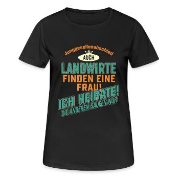 JGA BRAEUTIGAM - Landwirt - petrol strong orange - - Frauen T-Shirt atmungsaktiv - Schwarz - Vorne - AI Model Female 172 light (172cm)