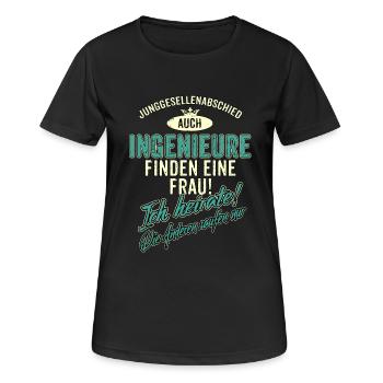 JGA BRAEUTIGAM - Ingenieur - Version Auch - petrol - Frauen T-Shirt atmungsaktiv - Schwarz - Vorne - AI Model Female 172 light (172cm)