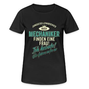JGA BRAEUTIGAM - Mechaniker - Version Auch - - Frauen T-Shirt atmungsaktiv - Schwarz - Vorne - AI Model Female 172 light (172cm)