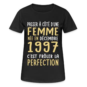 Anniversaire 25 ans - Née en Décembre 1997 - T-shirt respirant Femme - noir - Devant - AI Model Female 172 light (172cm)