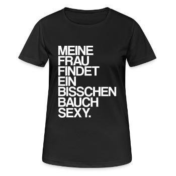 Lustiger Männerspruch sexy Bierbauch - Frauen T-Shirt atmungsaktiv - Schwarz - Vorne - AI Model Female 172 light (172cm)