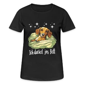 Dackel Hund Schlafoutfit Dackelfreund Bett Lustig - Frauen T-Shirt atmungsaktiv - Schwarz - Vorne - AI Model Female 172 light (172cm)