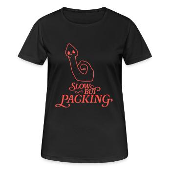 Slow but Packing - Frauen T-Shirt atmungsaktiv - Schwarz - Vorne - AI Model Female 172 light (172cm)