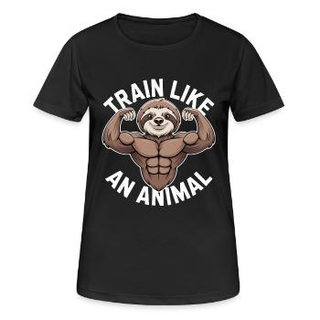 Trainieren wie ein Tier: Muskulöses Faultier - Frauen T-Shirt atmungsaktiv - Schwarz - Vorne - AI Model Female 172 light (172cm)