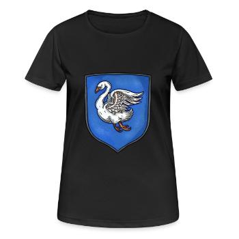 Wappen silber Schwan - Frauen T-Shirt atmungsaktiv - Schwarz - Vorne - AI Model Female 172 light (172cm)