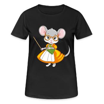 Intelligente Maus Lehrer mit einem Zeiger und einem Buch - Frauen T-Shirt atmungsaktiv - Schwarz - Vorne - AI Model Female 172 light (172cm)