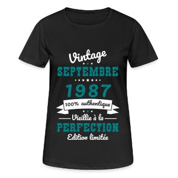 Anniversaire 35 ans - Septembre 1987 Vintage - T-shirt respirant Femme - noir - Devant - AI Model Female 172 light (172cm)