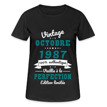 Anniversaire 35 ans - Octobre 1987 Vintage - T-shirt respirant Femme - noir - Devant - AI Model Female 172 light (172cm)