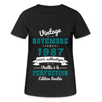 Anniversaire 35 ans - Novembre 1987 Vintage - T-shirt respirant Femme - noir - Devant - AI Model Female 172 light (172cm)