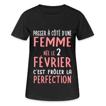 Anniversaire - Née le 2 Février Frôler perfection - T-shirt respirant Femme - noir - Devant - AI Model Female 172 light (172cm)