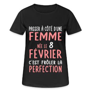 Anniversaire - Née le 8 Février Frôler perfection - T-shirt respirant Femme - noir - Devant - AI Model Female 172 light (172cm)