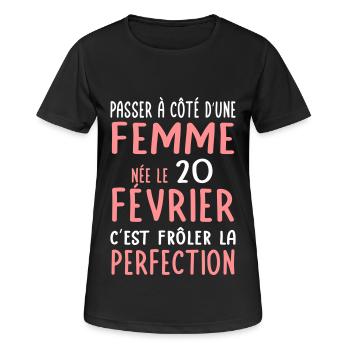 Anniversaire - Née le 20 Février Frôler perfection - T-shirt respirant Femme - noir - Devant - AI Model Female 172 light (172cm)