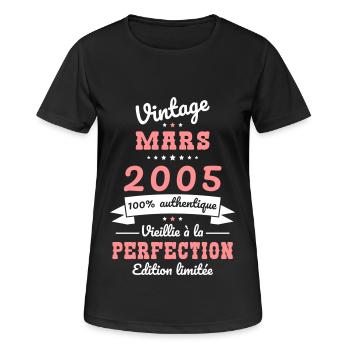 Anniversaire 20 ans - Vintage - Mars 2005 - T-shirt respirant Femme - noir - Devant - AI Model Female 172 light (172cm)