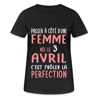 Anniversaire - Née le 3 Avril Frôler perfection - T-shirt respirant Femme - noir - Devant - AI Model Female 172 light (172cm)