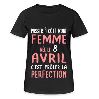 Anniversaire - Née le 8 Avril Frôler perfection - T-shirt respirant Femme - noir - Devant - AI Model Female 172 light (172cm)