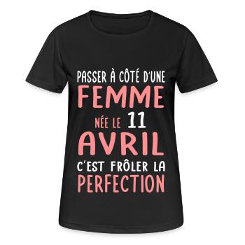Anniversaire - Née le 11 Avril Frôler perfection - T-shirt respirant Femme - noir - Devant - AI Model Female 172 light (172cm)