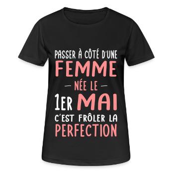 Anniversaire - Née le 1er Mai Frôler perfection - T-shirt respirant Femme - noir - Devant - AI Model Female 172 light (172cm)