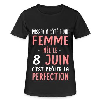 Anniversaire - Née le 8 Juin Frôler perfection - T-shirt respirant Femme - noir - Devant - AI Model Female 172 light (172cm)