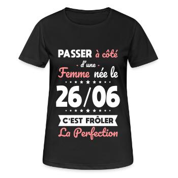 Anniversaire - Née le 26 Juin Frôler perfection - T-shirt respirant Femme - noir - Devant - AI Model Female 172 light (172cm)