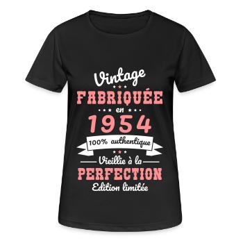 Anniversaire 70 ans - Vintage 1954 - T-shirt respirant Femme - noir - Devant - AI Model Female 172 light (172cm)