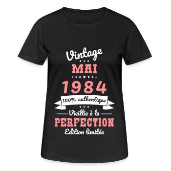 40-jähriges Jubiläum - Jahrgang - Mai 1984 - Frauen T-Shirt atmungsaktiv - Schwarz - Vorne - AI Model Female 172 light (172cm)