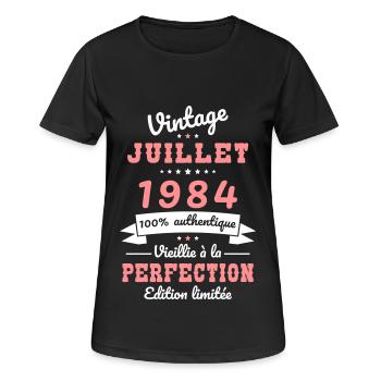 40-jähriges Jubiläum - Jahrgang - Juli 1984 - Frauen T-Shirt atmungsaktiv - Schwarz - Vorne - AI Model Female 172 light (172cm)