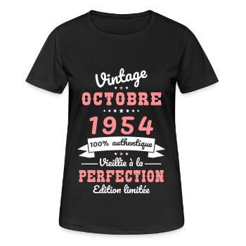 70 Jahre Jubiläum - Jahrgang - Oktober 1954 - Frauen T-Shirt atmungsaktiv - Schwarz - Vorne - AI Model Female 172 light (172cm)