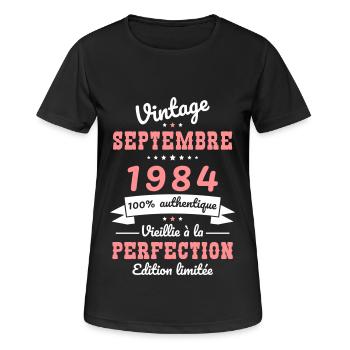 40 Jahre Jubiläum - Jahrgang - September 1984 - Frauen T-Shirt atmungsaktiv - Schwarz - Vorne - AI Model Female 172 light (172cm)