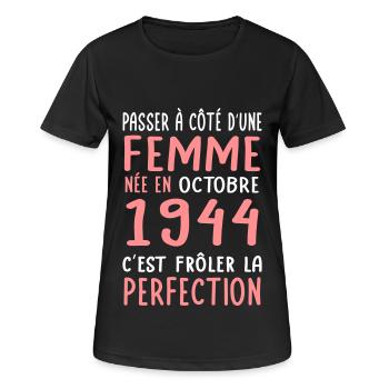 80th birthday - Born in October 1944 - Women's Breathable T-Shirt - black - Front - AI Model Female 172 light (172cm)