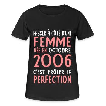 18th birthday - born in October 2006 - Women's Breathable T-Shirt - black - Front - AI Model Female 172 light (172cm)