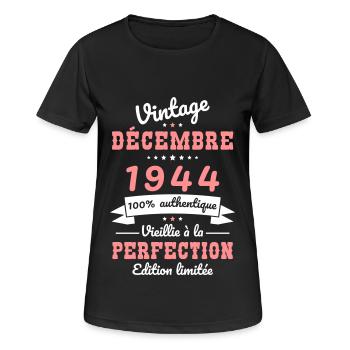 80 Years Anniversary - Vintage - December 1944 - Women's Breathable T-Shirt - black - Front - AI Model Female 172 light (172cm)