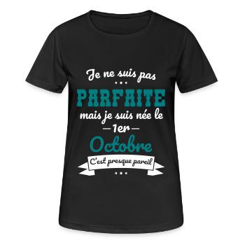 Anniversaire - Pas parfaite mais née 1er Octobre - T-shirt respirant Femme - noir - Devant - AI Model Female 172 light (172cm)
