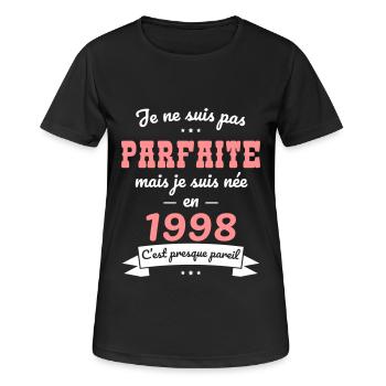 Anniversaire 25 ans - Pas parfaite née en 1998 - T-shirt respirant Femme - noir - Devant - AI Model Female 172 light (172cm)
