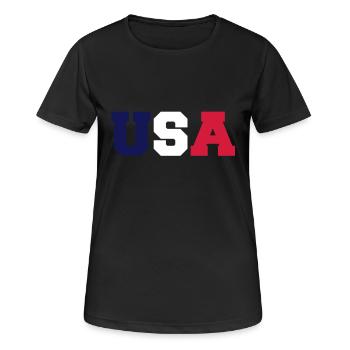 USA - Frauen T-Shirt atmungsaktiv - Schwarz - Vorne - AI Model Female 172 light (172cm)