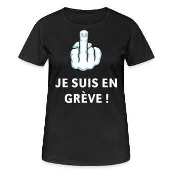 Doigt D’Honneur – Je Suis En Grève ! (Médius) - T-shirt respirant Femme - noir - Devant - AI Model Female 172 light (172cm)