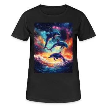 Bunte Delfine Galaxy - Frauen T-Shirt atmungsaktiv - Schwarz - Vorne - AI Model Female 172 light (172cm)