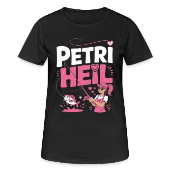 Petri Heil – Angelshirt für Frauen mit Herz - Frauen T-Shirt atmungsaktiv - Schwarz - Vorne - AI Model Female 172 light (172cm)