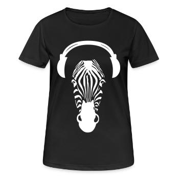 Zebra with Headphones - Frauen T-Shirt atmungsaktiv - Schwarz - Vorne - AI Model Female 172 light (172cm)