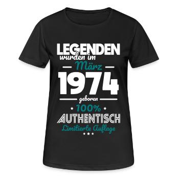 50. Geburtstag - Legenden wurden im März 1974 - Frauen T-Shirt atmungsaktiv - Schwarz - Vorne - AI Model Female 172 light (172cm)