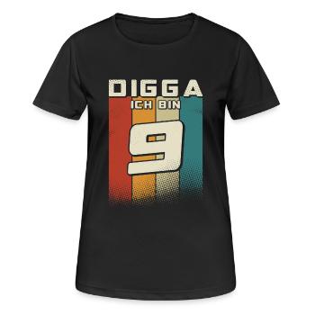 Digga ich bin 9 Jahre Junge 9. Geburtstag Retro - Frauen T-Shirt atmungsaktiv - Schwarz - Vorne - AI Model Female 172 light (172cm)