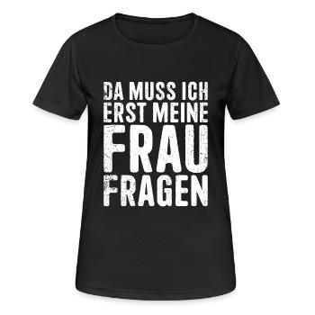 Erst meine Frau Fragen Hochzeitstag Ehemann Männer - Frauen T-Shirt atmungsaktiv - Schwarz - Vorne - AI Model Female 172 light (172cm)