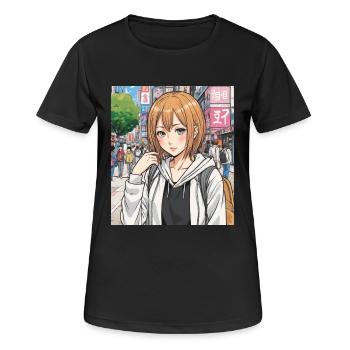 Anime-Figur auf der Straße der Stadt - Frauen T-Shirt atmungsaktiv - Schwarz - Vorne - AI Model Female 172 light (172cm)