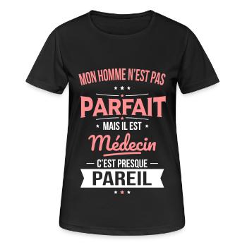 Mon homme n'est pas parfait mais il est médecin - T-shirt respirant Femme - noir - Devant - AI Model Female 172 light (172cm)