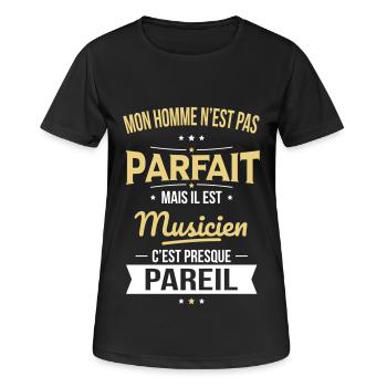 Mon homme n'est pas parfait mais il est musicien - T-shirt respirant Femme - noir - Devant - AI Model Female 172 light (172cm)