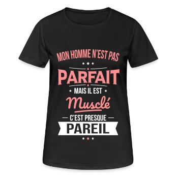 Mon homme n'est pas parfait mais il est musclé - T-shirt respirant Femme - noir - Devant - AI Model Female 172 light (172cm)